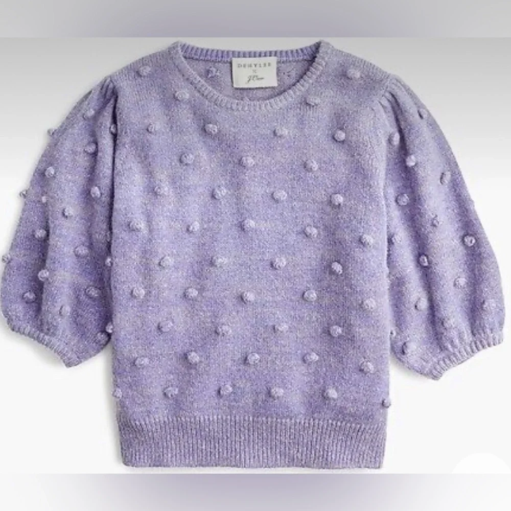 DEMYLEE x J. CREW Puff Sleeve Pom Pom Wool Blend Sweater Lavender Size XXL NWT
